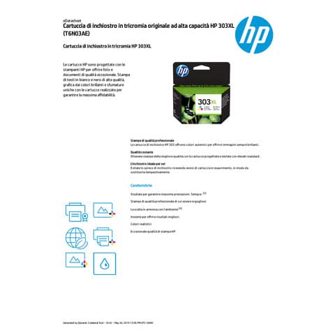 Cartuccia inkjet alta capacità 303XL HP 3 colori T6N03AE